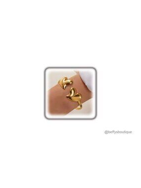 Gold Chunky Heart Bangle Bracelet Hammered Cuff Women's Jewelry Gift